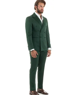 Abito uomo doppiopetto completo giacca rever raso pantaloni smoking elegante sartoriale verde GIOSAL-AE1100A