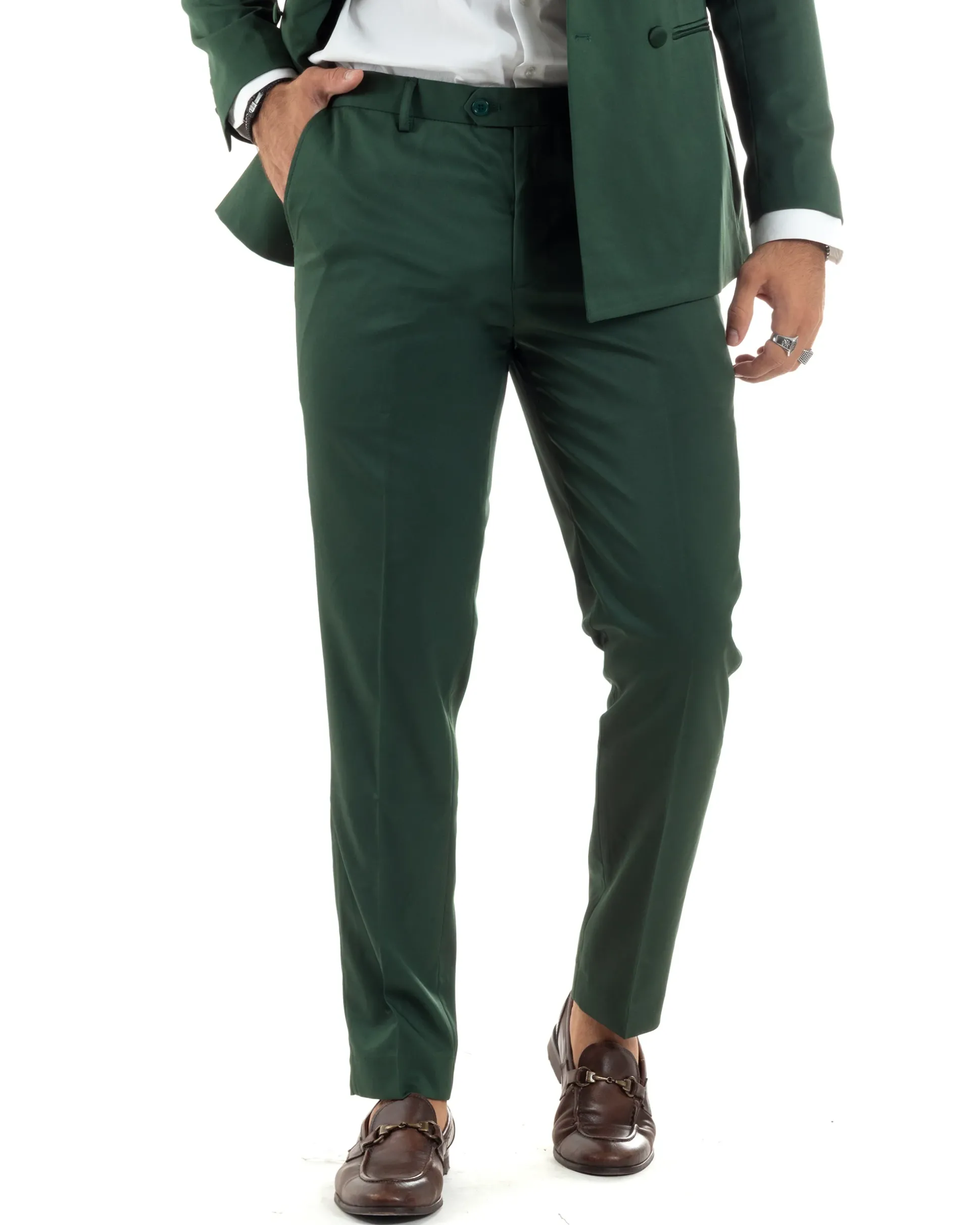 Abito uomo doppiopetto completo giacca rever raso pantaloni smoking elegante sartoriale verde GIOSAL-AE1100A