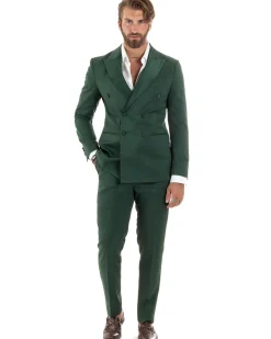 Abito uomo doppiopetto completo giacca rever raso pantaloni smoking elegante sartoriale verde GIOSAL-AE1100A