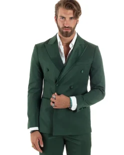 Abito uomo doppiopetto completo giacca rever raso pantaloni smoking elegante sartoriale verde GIOSAL-AE1100A
