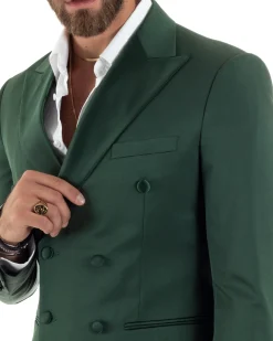 Abito uomo doppiopetto completo giacca rever raso pantaloni smoking elegante sartoriale verde GIOSAL-AE1100A