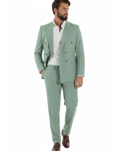 Abito uomo doppiopetto completo viscosa giacca pantaloni elegante verde salvia GIOSAL-AE1207A