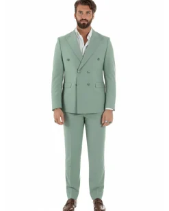 Abito uomo doppiopetto completo viscosa giacca pantaloni elegante verde salvia GIOSAL-AE1207A