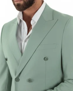 Abito uomo doppiopetto completo viscosa giacca pantaloni elegante verde salvia GIOSAL-AE1207A