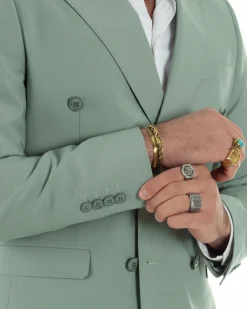 Abito uomo doppiopetto completo viscosa giacca pantaloni elegante verde salvia GIOSAL-AE1207A