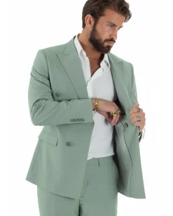 Abito uomo doppiopetto completo viscosa giacca pantaloni elegante verde salvia GIOSAL-AE1207A