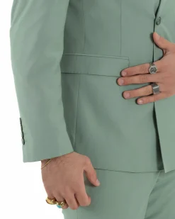 Abito uomo doppiopetto completo viscosa giacca pantaloni elegante verde salvia GIOSAL-AE1207A