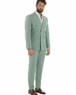 Abito uomo doppiopetto completo viscosa giacca pantaloni elegante verde salvia GIOSAL-AE1207A
