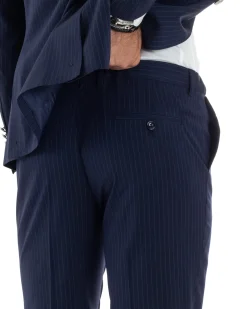 Abito uomo doppiopetto completo gessato giacca pantaloni bottoni metallo blu GIOSAL-AE1090A