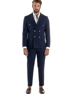 Abito uomo doppiopetto completo gessato giacca pantaloni bottoni metallo blu GIOSAL-AE1090A