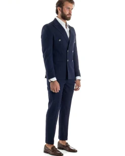 Abito uomo doppiopetto completo gessato giacca pantaloni bottoni metallo blu GIOSAL-AE1090A