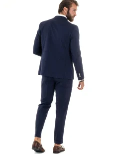 Abito uomo doppiopetto completo gessato giacca pantaloni bottoni metallo blu GIOSAL-AE1090A