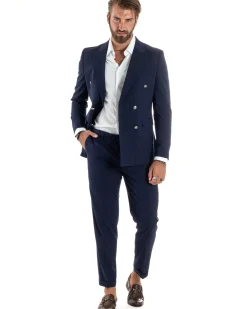 Abito uomo doppiopetto completo gessato giacca pantaloni bottoni metallo blu GIOSAL-AE1090A