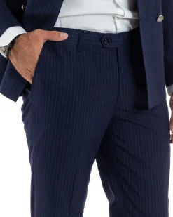 Abito uomo doppiopetto completo gessato giacca pantaloni bottoni metallo blu GIOSAL-AE1090A