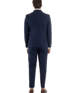 Abito uomo doppiopetto completo gessato giacca pantaloni bottoni metallo blu GIOSAL-AE1090A