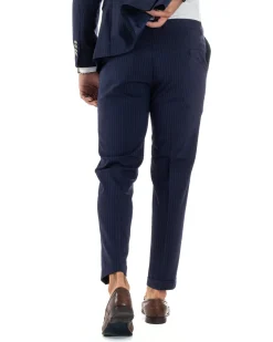 Abito uomo doppiopetto completo gessato giacca pantaloni bottoni metallo blu GIOSAL-AE1090A
