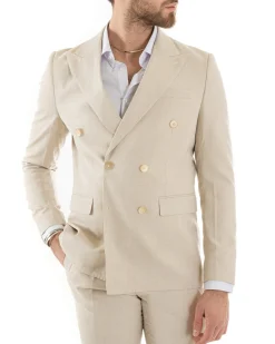 Abito uomo doppiopetto completo viscosa giacca pantaloni elegante beige melangiato GIOSAL-OU2258A