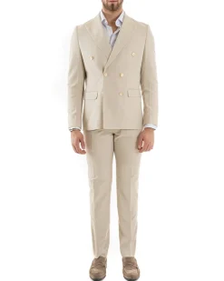 Abito uomo doppiopetto completo viscosa giacca pantaloni elegante beige melangiato GIOSAL-OU2258A