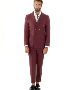Abito uomo doppiopetto completo giacca pantaloni bottoni metallo bordeaux melangiato GIOSAL-AE1080A