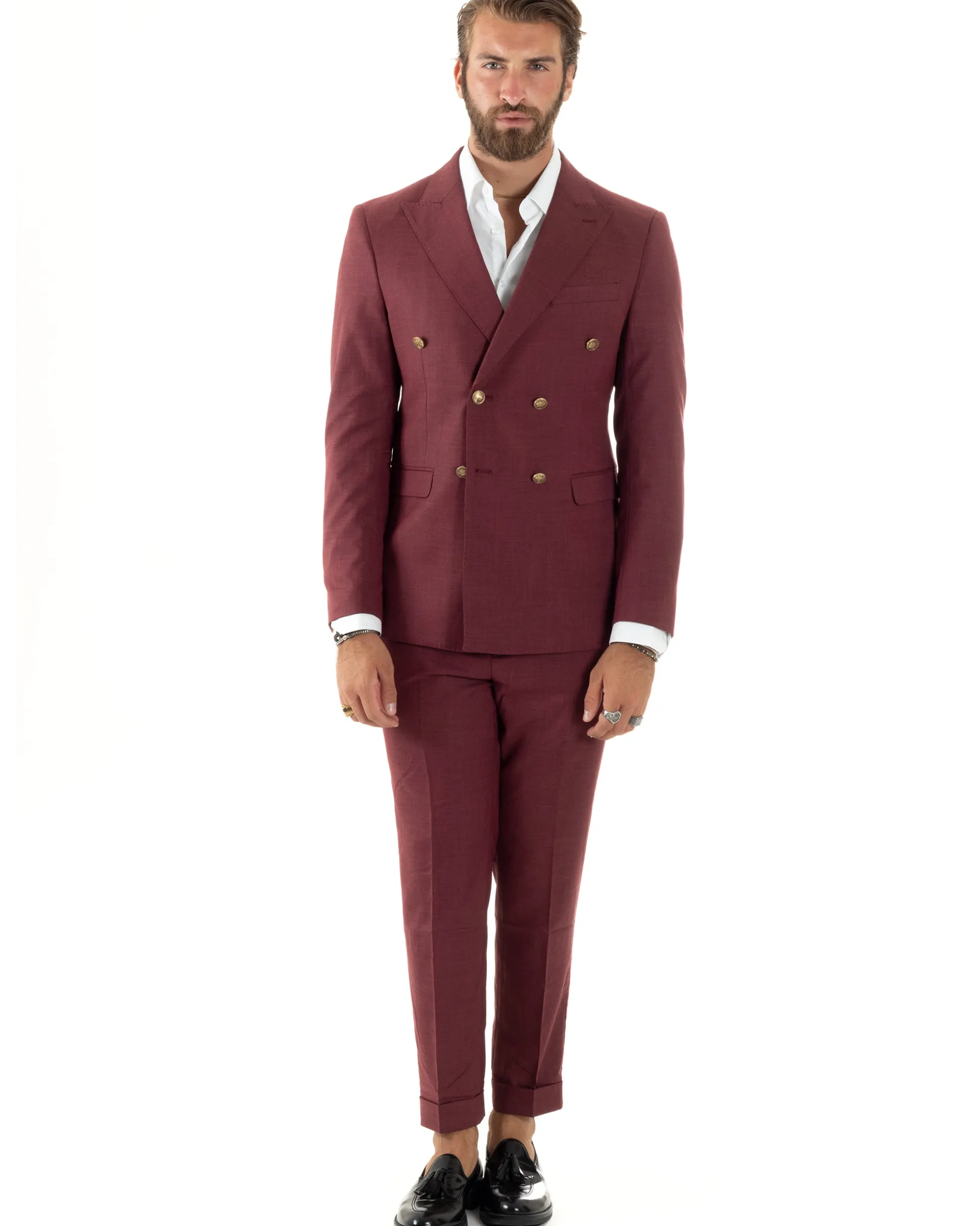 Abito uomo doppiopetto completo giacca pantaloni bottoni metallo bordeaux melangiato GIOSAL-AE1080A