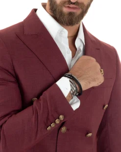 Abito uomo doppiopetto completo giacca pantaloni bottoni metallo bordeaux melangiato GIOSAL-AE1080A