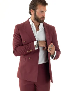 Abito uomo doppiopetto completo giacca pantaloni bottoni metallo bordeaux melangiato GIOSAL-AE1080A