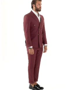 Abito uomo doppiopetto completo giacca pantaloni bottoni metallo bordeaux melangiato GIOSAL-AE1080A