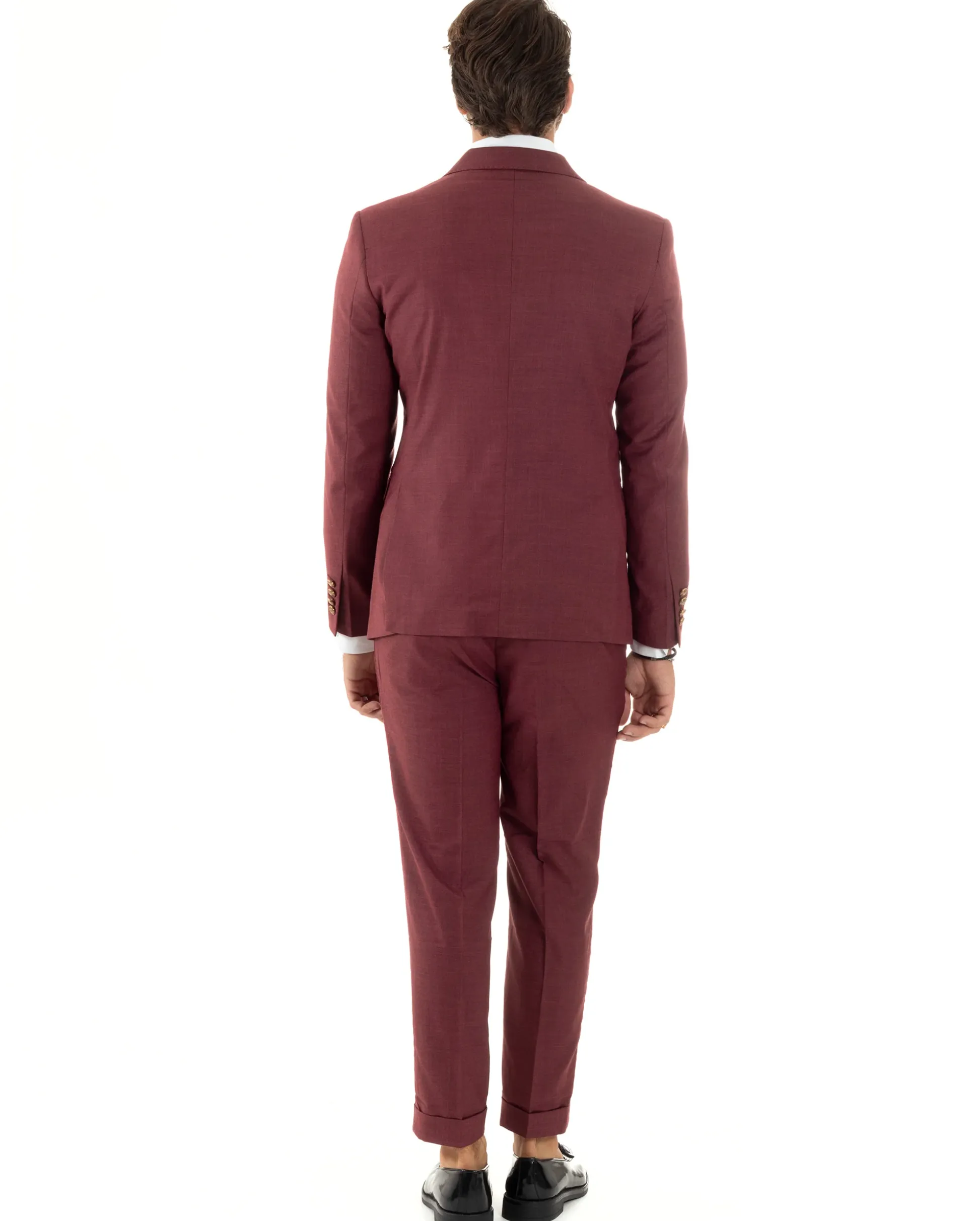 Abito uomo doppiopetto completo giacca pantaloni bottoni metallo bordeaux melangiato GIOSAL-AE1080A