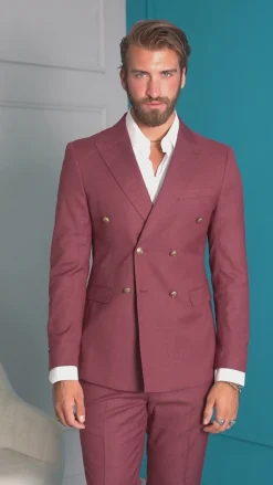 Abito uomo doppiopetto completo giacca pantaloni bottoni metallo bordeaux melangiato GIOSAL-AE1080A