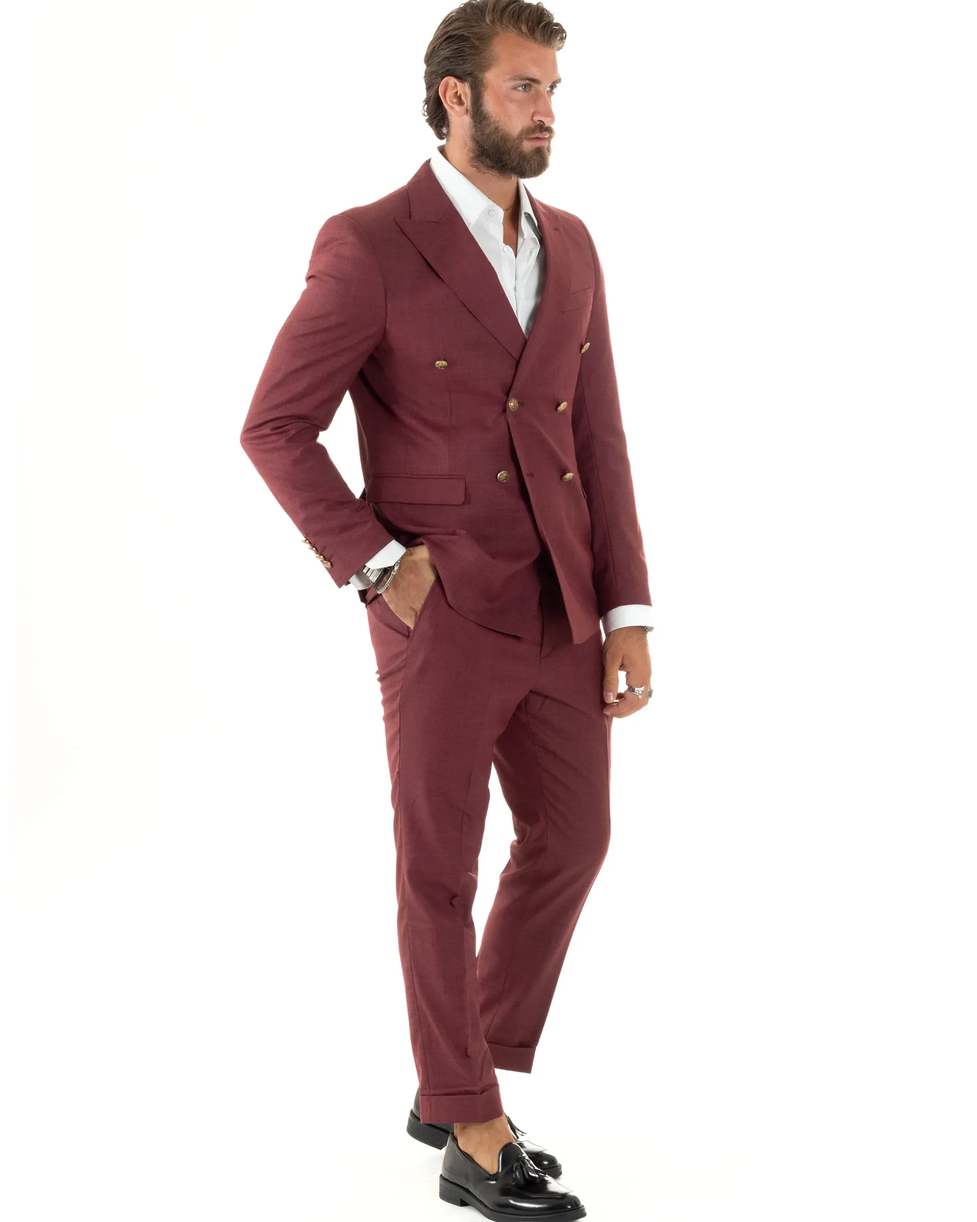 Abito uomo doppiopetto completo giacca pantaloni bottoni metallo bordeaux melangiato GIOSAL-AE1080A