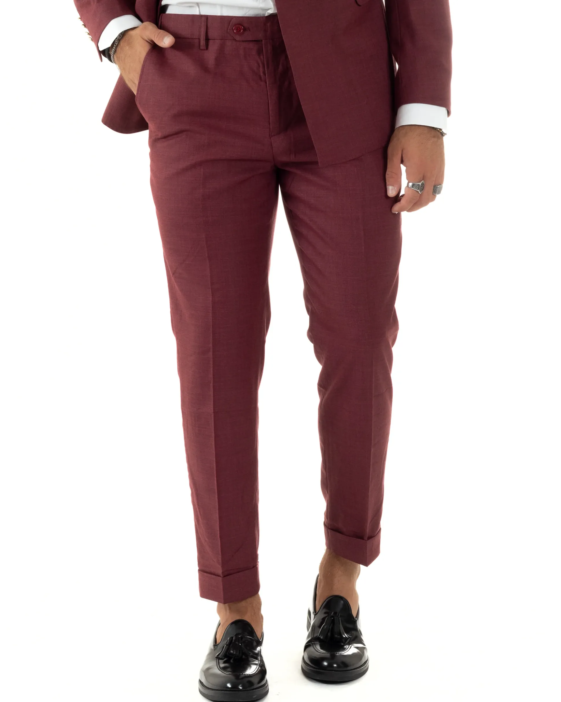 Abito uomo doppiopetto completo giacca pantaloni bottoni metallo bordeaux melangiato GIOSAL-AE1080A