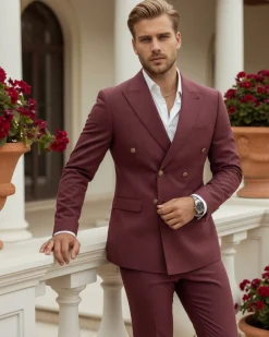 Abito uomo doppiopetto completo giacca pantaloni bottoni metallo bordeaux melangiato GIOSAL-AE1080A