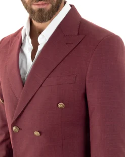 Abito uomo doppiopetto completo giacca pantaloni bottoni metallo bordeaux melangiato GIOSAL-AE1080A