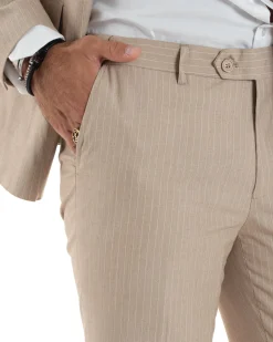 Abito uomo doppiopetto completo gessato giacca pantaloni bottoni metallo beige GIOSAL-AE1088A