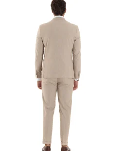 Abito uomo doppiopetto completo gessato giacca pantaloni bottoni metallo beige GIOSAL-AE1088A
