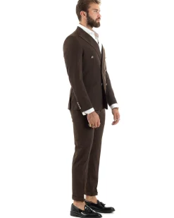 Abito uomo doppiopetto completo gessato giacca pantaloni bottoni metallo marrone GIOSAL-AE1101A