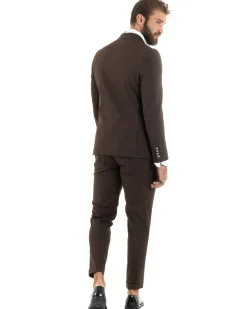 Abito uomo doppiopetto completo gessato giacca pantaloni bottoni metallo marrone GIOSAL-AE1101A