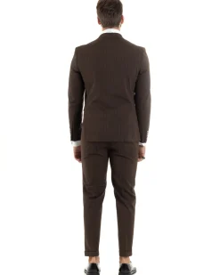 Abito uomo doppiopetto completo gessato giacca pantaloni bottoni metallo marrone GIOSAL-AE1101A