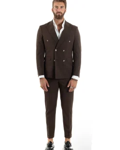 Abito uomo doppiopetto completo gessato giacca pantaloni bottoni metallo marrone GIOSAL-AE1101A