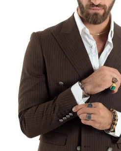 Abito uomo doppiopetto completo gessato giacca pantaloni bottoni metallo marrone GIOSAL-AE1101A