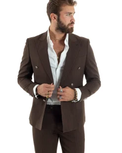 Abito uomo doppiopetto completo gessato giacca pantaloni bottoni metallo marrone GIOSAL-AE1101A