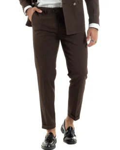 Abito uomo doppiopetto completo gessato giacca pantaloni bottoni metallo marrone GIOSAL-AE1101A