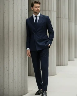 Abito uomo doppiopetto completo viscosa giacca pantaloni elegante blu GIOSAL-AE1064A