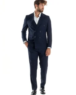 Abito uomo doppiopetto completo viscosa giacca pantaloni elegante blu GIOSAL-AE1064A
