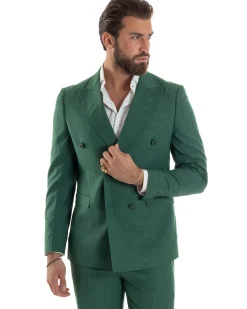 Abito uomo doppiopetto completo viscosa giacca pantaloni elegante verde melangiato GIOSAL-AE1117A