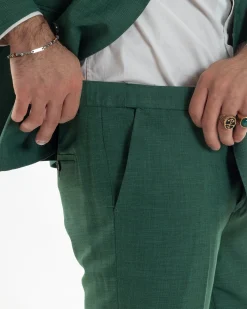 Abito uomo doppiopetto completo viscosa giacca pantaloni elegante verde melangiato GIOSAL-AE1117A