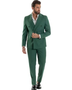 Abito uomo doppiopetto completo viscosa giacca pantaloni elegante verde melangiato GIOSAL-AE1117A