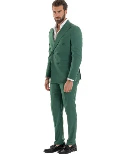 Abito uomo doppiopetto completo viscosa giacca pantaloni elegante verde melangiato GIOSAL-AE1117A