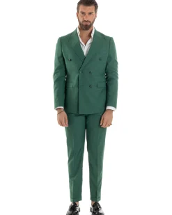 Abito uomo doppiopetto completo viscosa giacca pantaloni elegante verde melangiato GIOSAL-AE1117A