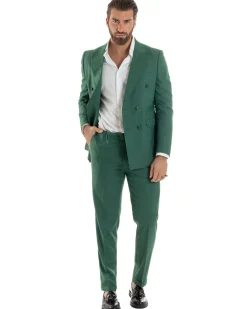 Abito uomo doppiopetto completo viscosa giacca pantaloni elegante verde melangiato GIOSAL-AE1117A